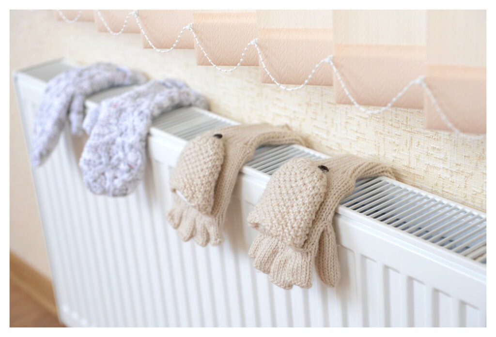 gloves drying a radiator